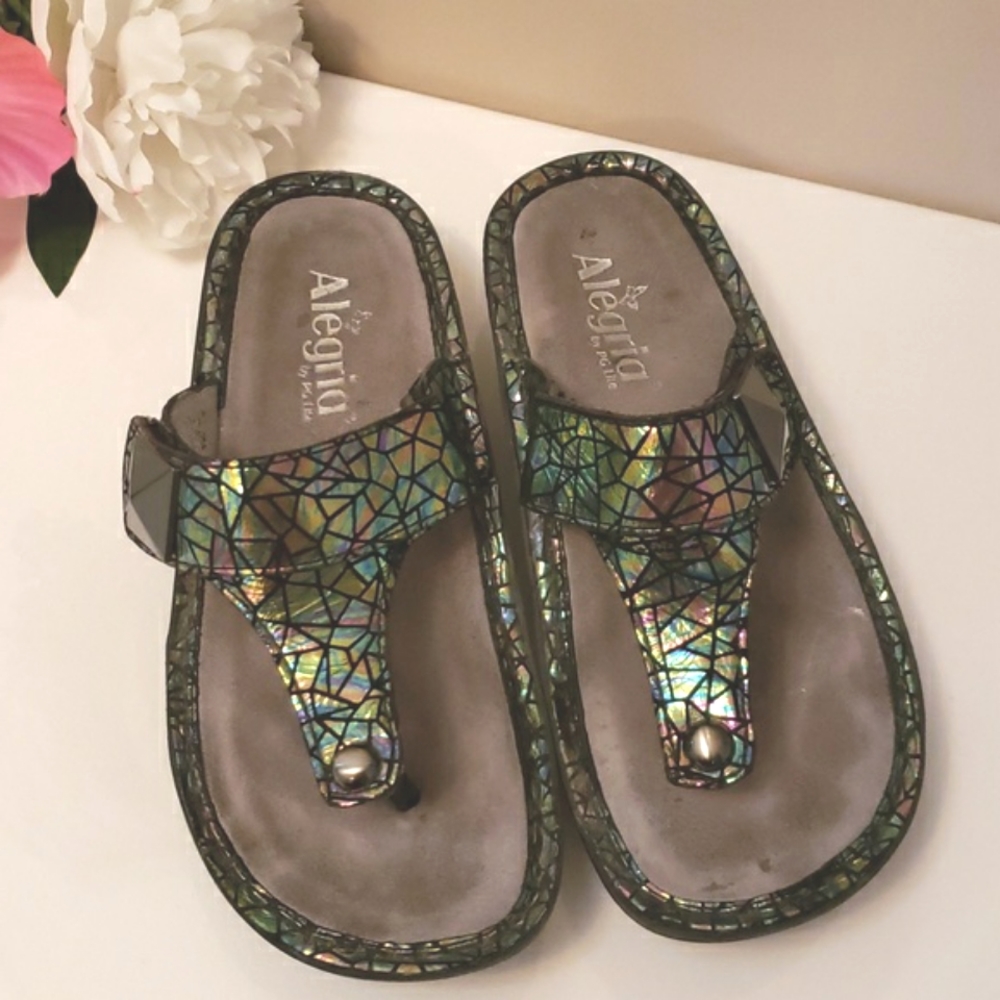 Alegria Carina Leather Thong Sandals Tectonic 5.5 EUC